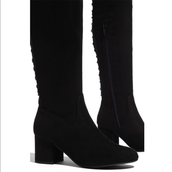 Black Over The Knee Chunky Low Heel
Lace Up Boots - Picture 2 of 11